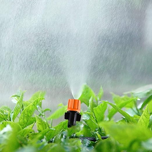 50pcs Adjustable Flow Micro Spray Drippers, 1/4" Garden Irrigation Sprinkler Heads with 3 Tee Connectors for Agricultural Patio Misting System, Drip Watering Kit