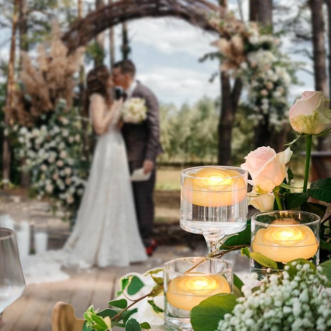 Enido Flameless LED Floating Candles Battery Operated Waterproof Outdoor Plastic Tealights Pack of 24 for Wedding(Ivory)