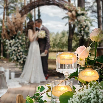 Enido Flameless LED Floating Candles Battery Operated Waterproof Outdoor Plastic Tealights Pack of 24 for Wedding(Ivory)