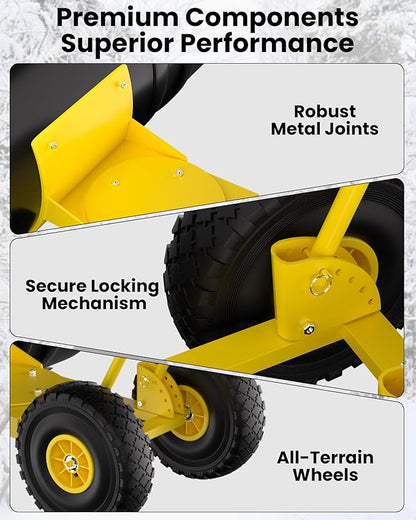 36” Snow Shovel for Driveway,Heavy Duty Wheeled Rolling Shovels 5 Position Angled Blade, Ergonomic Handle & Rubber Wheels for Efficient Snow Removal, Snow Plow for Doorway,Driveway and Sidewalks