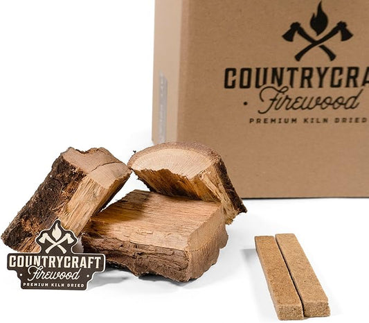 Kiln-Dried Red Oak Bark Bit Chunks Cooking Wood – Sustainably Sourced Firewood and BBQ Wood for BBQs, Grills & Smokers – 10 lbs, Made in The USA with 2 Firestarters