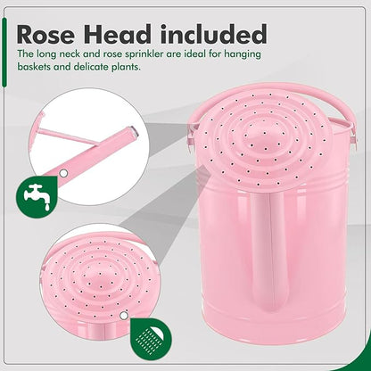Galvanized Iron Watering Can for Indoor Plants, DIY Watering Cans for House Plant Garden Flower, Long Spout Water Can for Outdoor Watering Plants 6.44L 1.7Gallon (Pink)
