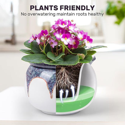 African Violet Pots, 6 Inch Self Watering Pots for Indoor Plants, Ceramic Modern Decor Pots Efficient Absorption Water Plant Pot - Gradient Red (No Plants)