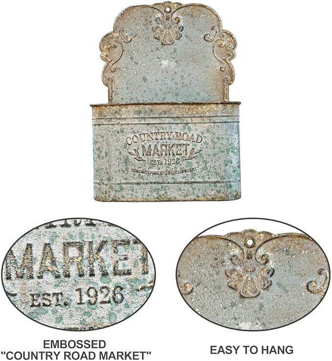 All Chic Set of 2 Metal Hanging Wall Planters Outdoor Indoor Mail Wall Mounted Planter Antique Shabby Chic Wall Decor (Grey)