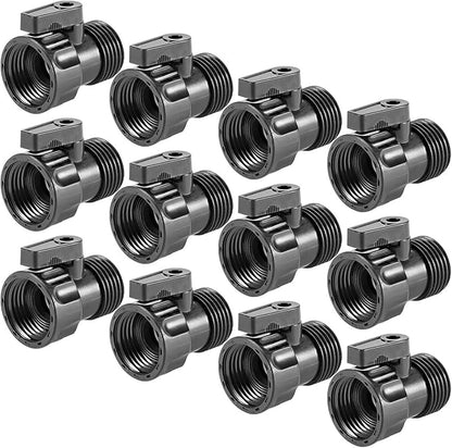 12 Pack 3/4'' Plastic Garden Hose Shut Off Valve - Standard Shutoff Ball Valve Thread Connector Coupling for Telescopic Pipe, Gun, and Water Control