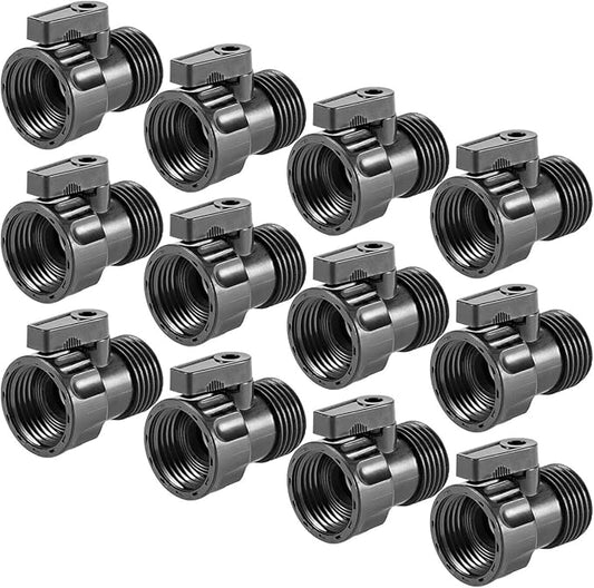 12 Pack 3/4'' Plastic Garden Hose Shut Off Valve - Standard Shutoff Ball Valve Thread Connector Coupling for Telescopic Pipe, Gun, and Water Control