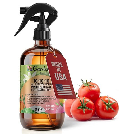 𝐏𝐑𝐎𝐅𝐄𝐒𝐒𝐈𝐎𝐍𝐀𝐋 All-Purpose 10-10-10 Liquid Fertilizer Spray for Lawns, Grass, Plants, Vegetables, Fruits & Flowers | 10-10-10 Liquid Fertilizer for Indoor and Outdoor Plants (8 OZ)