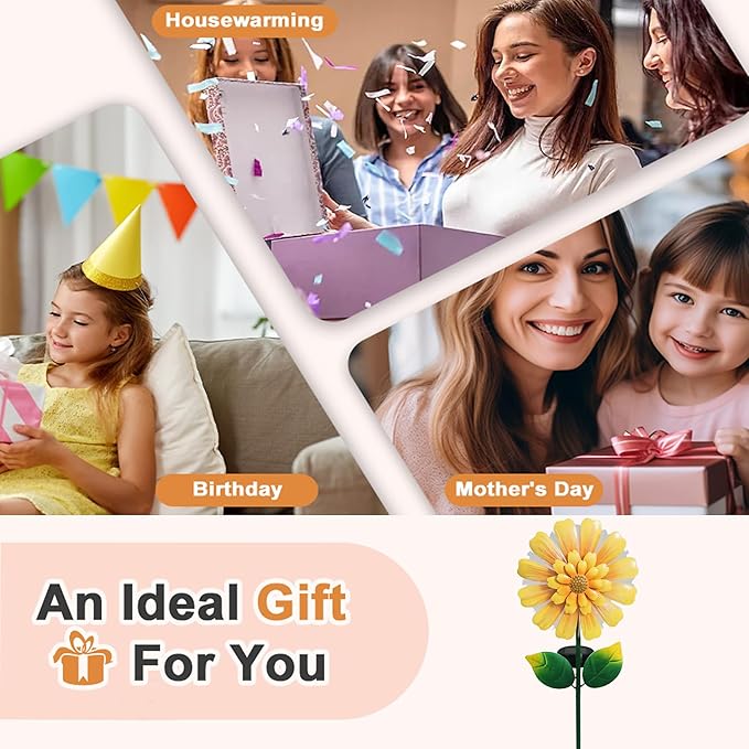 Solar Garden Stake Solar Flower with Fiber Lights Metal Flower Decorative Outdoor Lights Waterproof for Pathway Yard Lawn,Garden Gifts for Women,Mom,Grandma