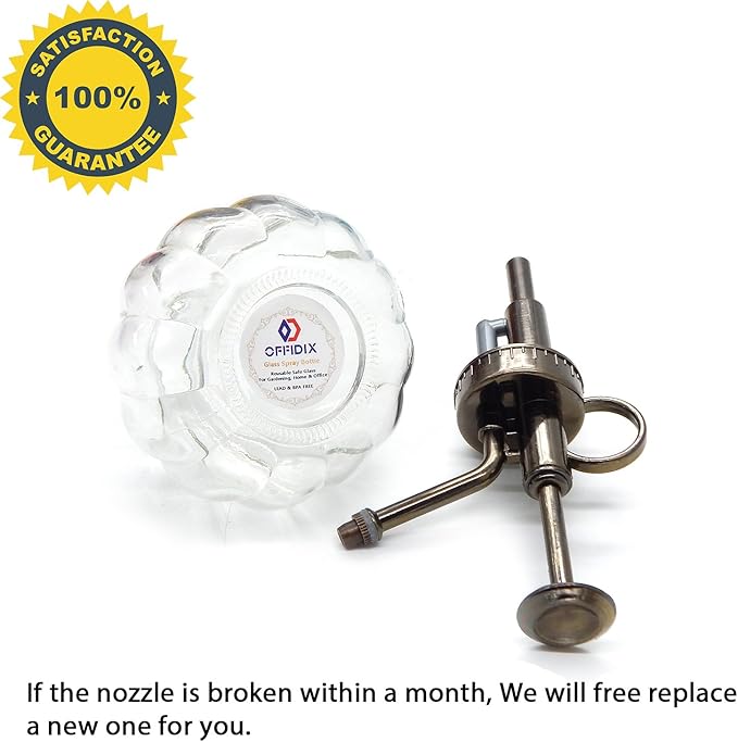 OFFIDIX Transparent Glass Watering Spray Bottle, 6.3 Inches Tall Vintage Style with Bronze Plastic Top Pump One Hand Plant Mister Glass Watering Can Indoor