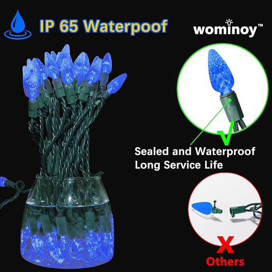 70 Count C6 Blue Christmas Lights - 35.5ft Outdoor, Waterproof, Green Wire, IP65, UL Listed