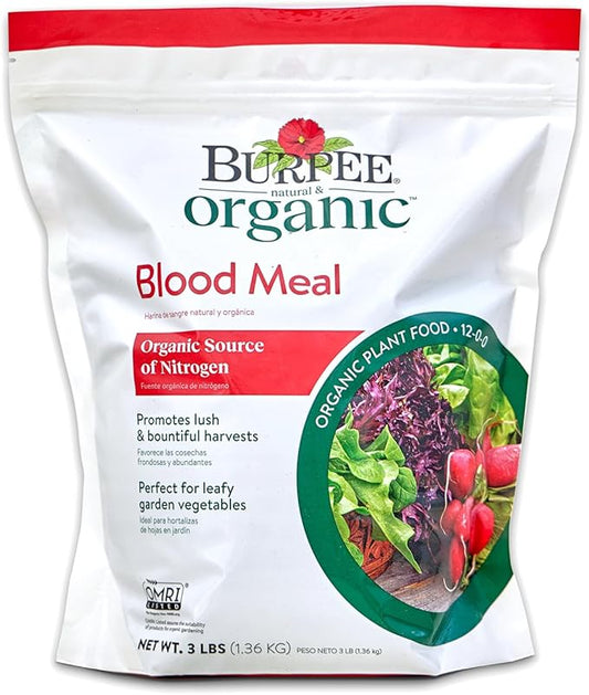 Burpee Organic Blood Meal Fertilizer | Add to Potting Soil | Excellent Natural Source of Nitrogen | for Tomatoes, Spinach, Broccoli, Leafy Greens | 3 lb, 1-Pack