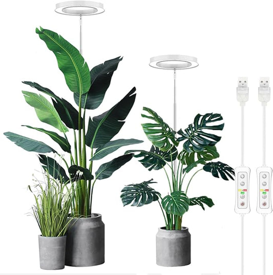 Plant Grow Light,yadoker LED Growing Light Full Spectrum for Indoor Plants,Height Adjustable, Automatic Timer, 5V Low Safe Voltage,Idea for Large Plant Light, 2 Pack
