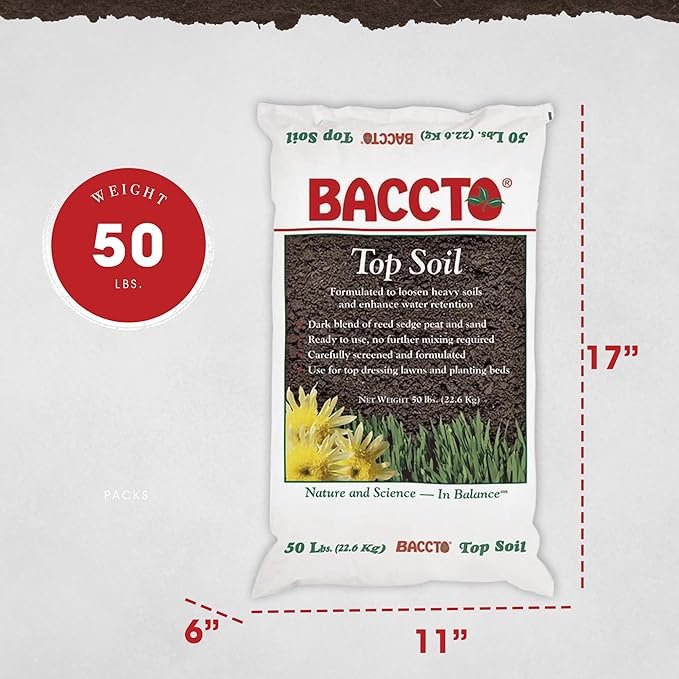 Michigan Peat 1550P Baccto Top Soil for Lawns, Gardens, and Raised Planting Beds with Reed Sedge, Peat, and Sand, 50 Pounds (3 Pack)