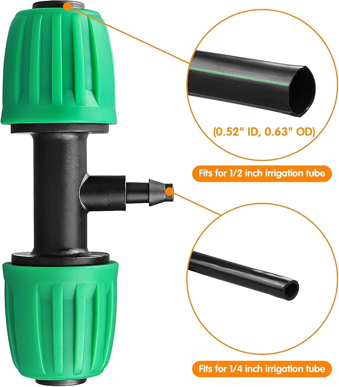 Drip Irrigation Fittings for 1/2 Inch Drip Tubing, 24 Pcs 1/2" Drip Line Barbed Locked Nut Connectors - 5 Couplings 4 Tees 4 Reducing Tees 4 End Caps 3 Elbows 2 Valves 2Pcs 3/4" Faucet Adapters