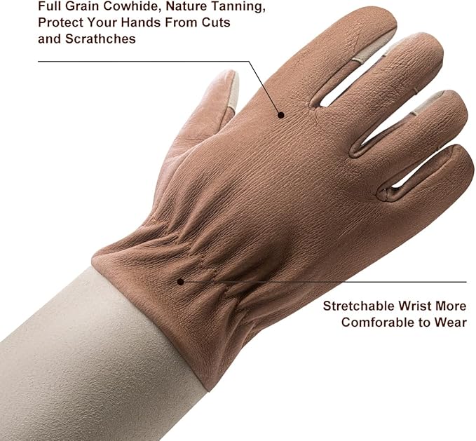 HLDD HANDLANDY Long Gardening Gloves, Leather Thorn Proof Rose Pruning Glove for Men & Women, Great Gift for Gardener