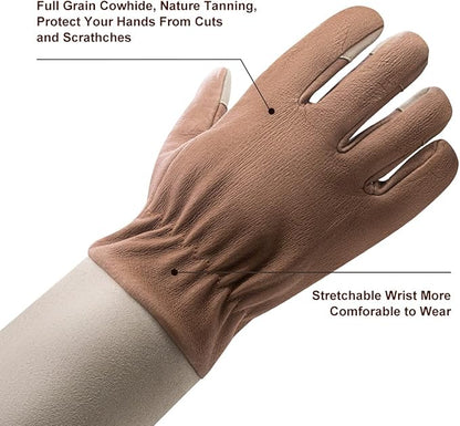 HLDD HANDLANDY Long Gardening Gloves, Leather Thorn Proof Rose Pruning Glove for Men & Women, Great Gift for Gardener