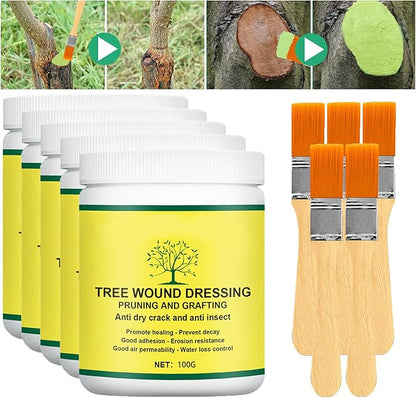 Tree Wound Sealer, Tree Pruning Sealer, Tree Grafting Supplies, Tree Wound Sealer Healing Paste, Bonsai Cut Paste, Pruning Sealer And Tree Wound Dressing for Trees, Shrubs, Roses (5Pcs*100g +5*Brush)