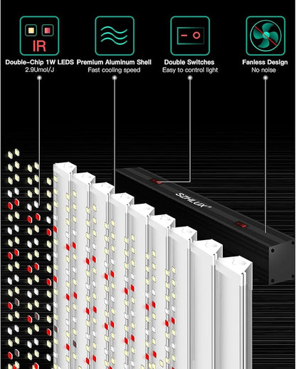 SZHLUX 400W LED Grow Light 4×4ft Coverage with Double Switches, Full Spectrum Grow Light for Indoor Plants, Sunlight Plant Light 864 LEDs for Hydroponic Seedling Veg and Bloom Greenhouse