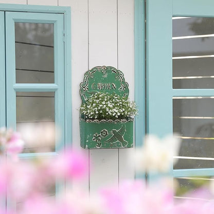 BIG FORTUNE Metal Wall Mount Planter Wall Vases for Flowers Shabby Chic Decor for Rustic Farmhouse Outdoor Decor (DarkGreen)