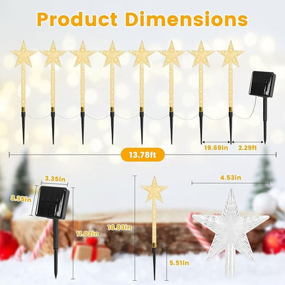 13.78FT Solar Star Pathway Lights, 8-Pack 8 Modes LED Star Stake Lights, IP64 Waterproof Christmas Decorative Lights for Yard, Garden, Walkway, Patio Holiday Party