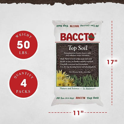 Michigan Peat 50 Pound Baccto Top Soil for Lawns, Gardens, and Raised Planting Beds with Reed Sedge, Peat, and Sand, (4 Pack)