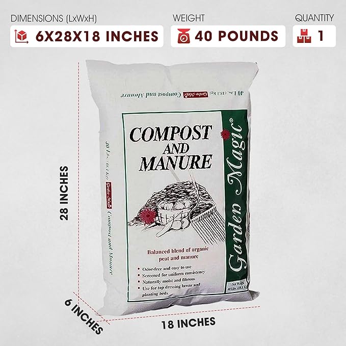 Michigan Peat 10-Pack Compost & Manure Blend, Garden Magic Mix w/Odor-Free Blend, 40 Lbs - Outdoor Lawn and Gardening Mixture with Nutrients and Minerals for Soil Potting and Planting