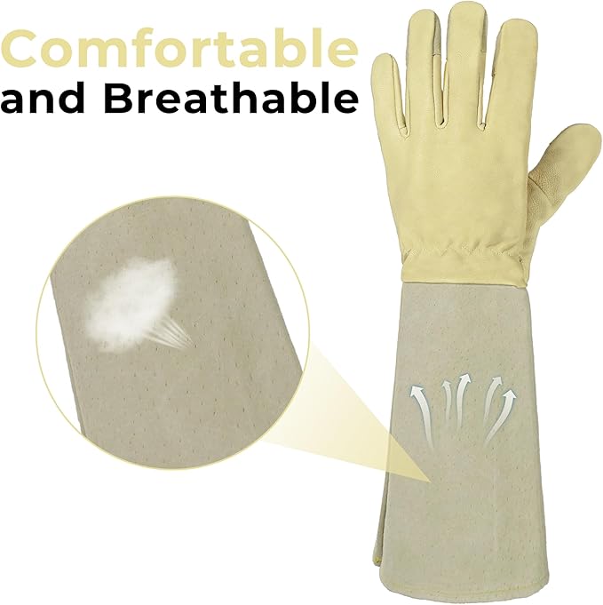 HLDD HANDLANDY Long Gardening Gloves, Leather Thorn Proof Rose Pruning Glove for Men & Women, Great Gift for Gardener