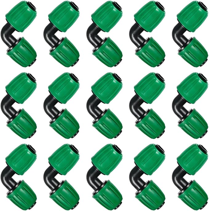 15 Pcs 1/2 Inch Drip Irrigation Elbow Fittings(1/2" ID x 0.640" OD), 90 Degree Drip Lock Barbed Nut Hose Elbow Connectors for 1/2 Drip Irrigation Tubing Connection Parts for Garden Watering System
