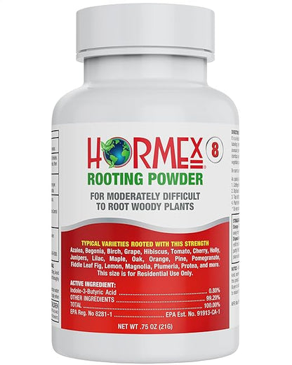 Hormex Rooting Hormone #8 - Powerful Rooting Powder for Semi-Hardwood Houseplant & Tree Cuttings | Stimulates Root Growth to Accelerate Plant Propagation (0.8% IBA)