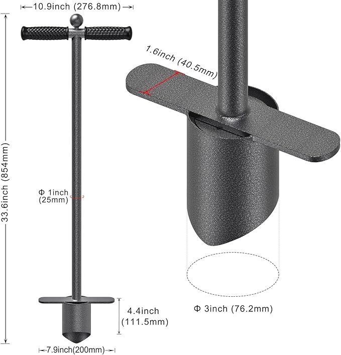 BeneLabel Hand Held Grass Plugger Tool with Push Pull Long Handle Lawn Plug Tool with Soft Rubber Grip Garden Bulb Planter for Digging Holes, Planting, Lawn Repair and Transplant Seedling