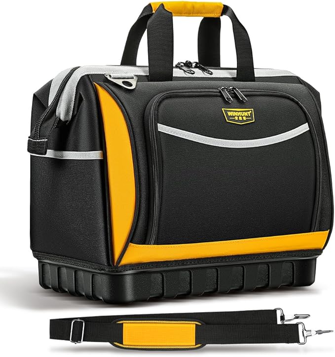 Tool Bag, Hard Bottom Professional Tool Tote, Multi-Pocket Storage with Shoulder Strap, Black and Yellow (Yellow & Black, 16 inch)