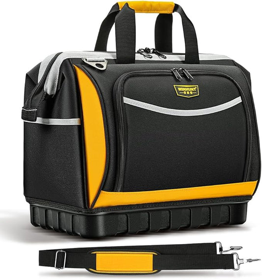 Tool Bag, Hard Bottom Professional Tool Tote, Multi-Pocket Storage with Shoulder Strap, Black and Yellow (Yellow & Black, 16 inch)