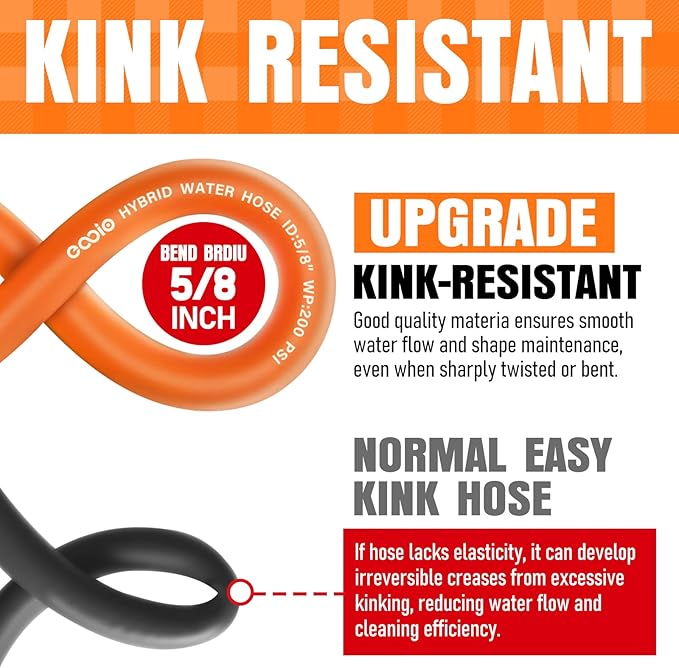 Garden Hose 100 ft x 5/8", NON-EXPANDING Flexible Water Hose, Kink Resistant Lightweight Hybrid Hose, Leakproof Yard Hose with Male to Female Fittings