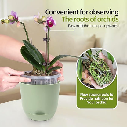 QCQHDU 2 Pack 5.7 Inch Orchid Pots with Holes for Repotting, Double-Layer and Self Watering Orchid Pot with Good Air Circulation