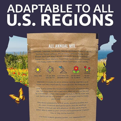 Bulk Wildflower Seeds Annual Quick Blooming Mix - 1/4 Pound Bag - Over 30,000 Open Pollinated Seeds