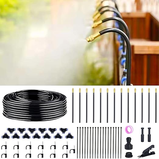 360° Adjustable Drip Irrigation System - 40FT Garden Watering System with 13 Nozzles, Garden Irrigation System, Greenhouse Accessories, Atomizing System for Yard, Lawn, Plants, 5/16 inch Hose