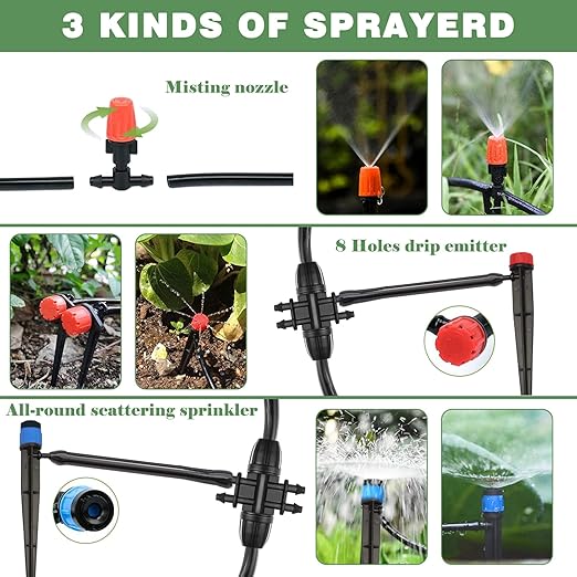 200FT+40FT Drip Irrigation System, Garden Watering System with 8/11mm Main Tubing 4/7mm Distribution Irrigation Tubing and Accessories, Irrigation System for Garden, Greenhouse, Yard, Lawn, Plant