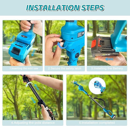 Electric Pruning Shears with Pole 1.4-2.0 Cutting Diameter & 2-IN-1 Electric Pole Pruner,2PCS 21V 3.0Ah Batteries,Brushiless Motor,4 Modes Adjustable Branches Cutter for Flower, Tree Trimming(Blue)