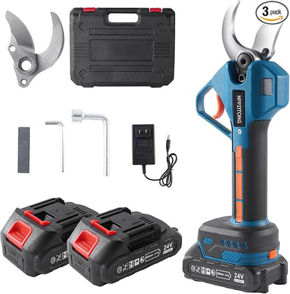 Electric Pruning Shears for Gardening,Battery Powered Pruning Shears with 2 X 2AH Lithium Battery, 2 Blade,3 wrench Cordless Pruning Shears for Gardening Tree Pruning (1.6 Inch(40MM) Cutting Diameter)