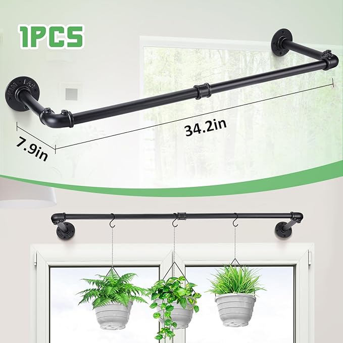 Bigmeta 34in Hanging Planters Rod for Indoor Plants - Max. Load 44 lb Black Metal Holder Rod for Wall Ceiling Decor, 1 Pcs (Pot Chain & Plants Not Included)