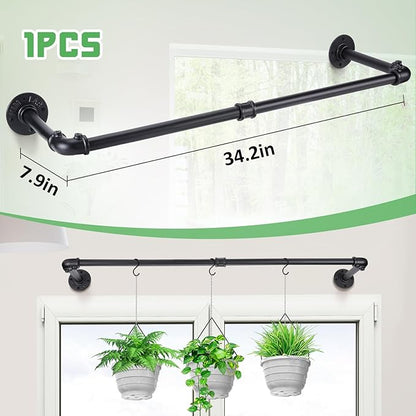 Bigmeta 34in Hanging Planters Rod for Indoor Plants - Max. Load 44 lb Black Metal Holder Rod for Wall Ceiling Decor, 1 Pcs (Pot Chain & Plants Not Included)