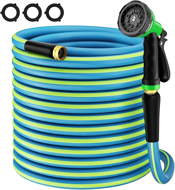 Heavy Duty Garden Hose 5/8" 100FT: Flexible Rubber Water Hose with 10 Function Sprayer - Leakproof Hose Male to Female Fittings - Durable Hose for Yard, Lawn, Car Wash, Outdoor, Green