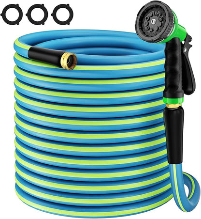 Heavy Duty Garden Hose 5/8" 100FT: Flexible Rubber Water Hose with 10 Function Sprayer - Leakproof Hose Male to Female Fittings - Durable Hose for Yard, Lawn, Car Wash, Outdoor, Green