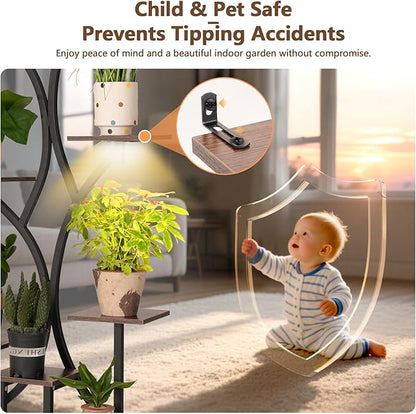 Plant Stands Indoor With Grow Light For Indoor Plants Multiple - 62" Tall Indoor Shelf With Anti-Tipping Device, Black Metal Flower Holder Rack