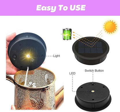 VOOKRY Watering Can Solar Lights Replacement Top - 1 Pack 3.6in Round Solar Panel with 3.5Ft 80 LED Flashing String Lights, Outdoor Waterproof Lantern Decorative Replacement Accessories(Multicolor)