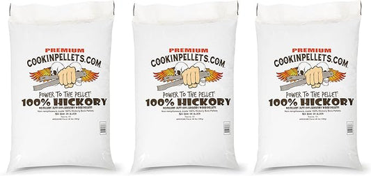 CookinPellets 40-Pound Premium Genuine Hickory Hardwood Grill Smoker Wood Pellets, No Bark, Fillers, and Flavor Oils, for Meat and Veggies (3 Pack)