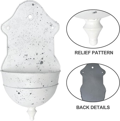 Rustic Metal Wall Planter Distressed Decor Wall Mounted Flower Pot Vintage Hanging Plant Holder for Outdoor Indoor Garden Home Balcony Patio Farmhouse Decorative (White)