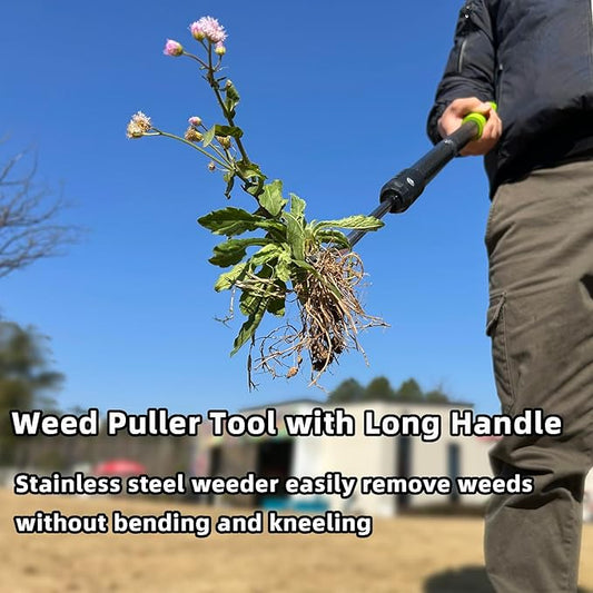 Weed Puller Tool, 48" Long Handle Weeder Puller Tool with Soft Foam Grip, Upgrade V-Shaped Forks Weed Remover Tool for Easy Weed Removal & Deeper Root Digging Gardening Hand Tools