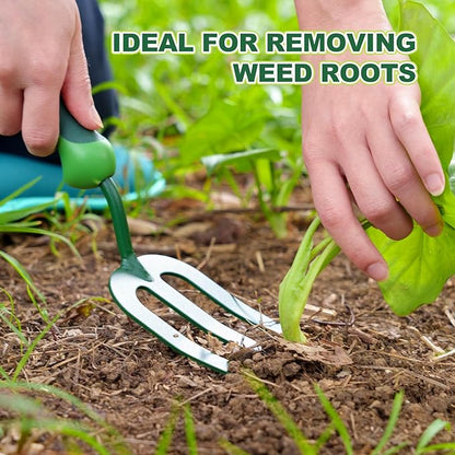 Garden Hand Fork, Carbon Steel Weeder Fork with Rubber Ergonomic Handle, Rust Resistant Small Garden Fork for Uprooting Weed, Digging, Planting, Loosening Soil, Cultivating