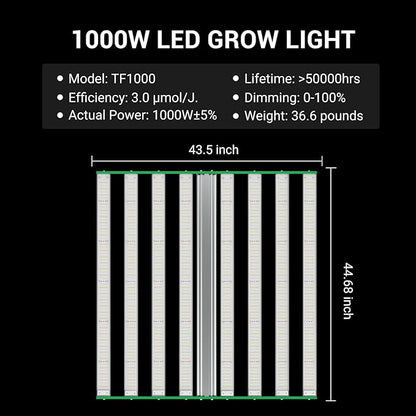 RDJ Bouns 1000W LED Grow Light Coverage 5x5 or 6x6 Tent with 8 Bar Style Grow Lights, 3408 LED Beads, Daisy Chain Dimmable, High Brightness Perfect Commercial Grow Quality Indoors Plants